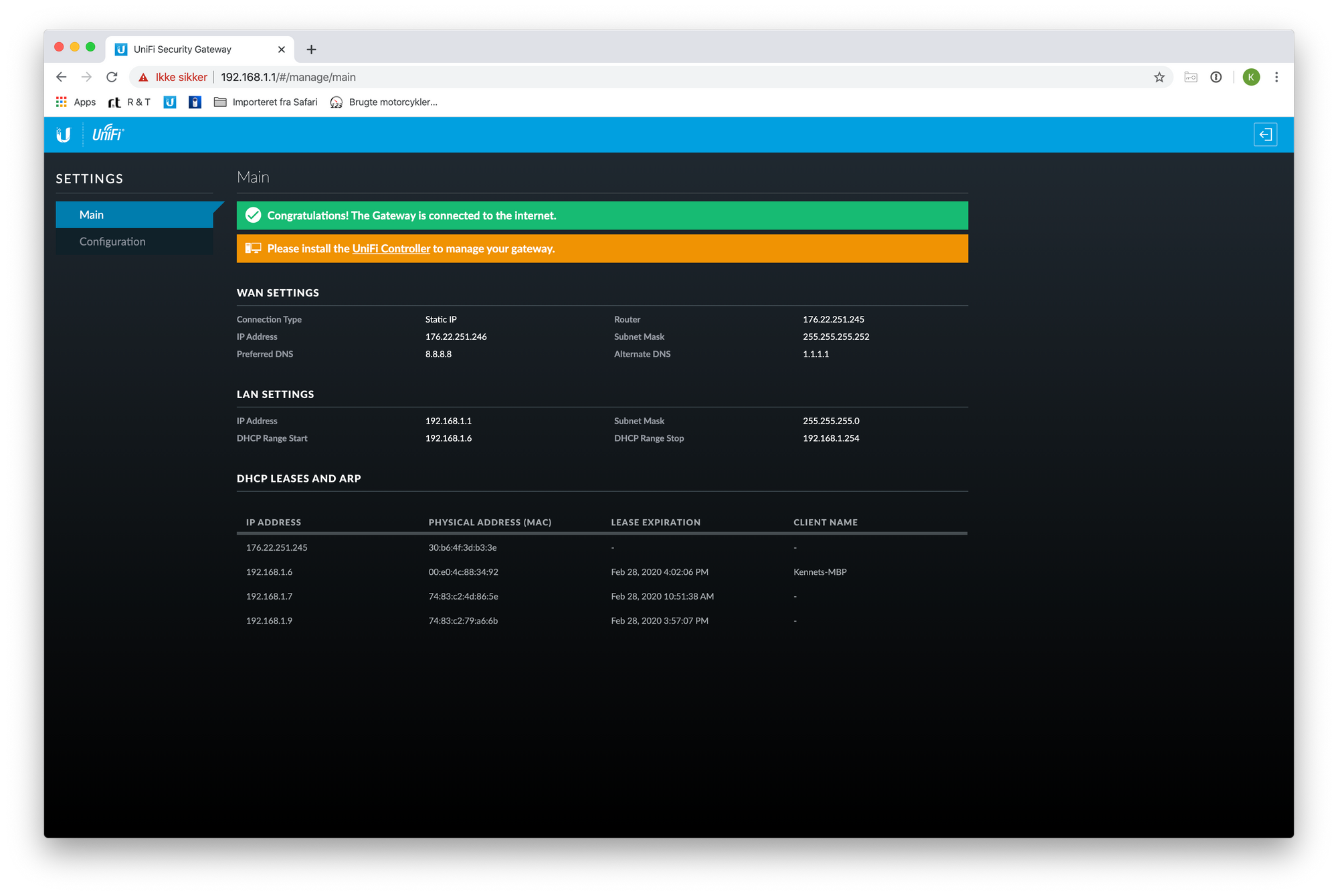 USGPRO4: 'The gateway is unable to connect to the Internet' - but it is