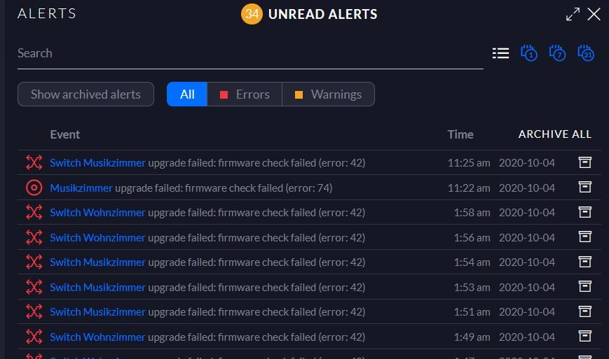 Firmware failed. UNIFI Video login API Error.