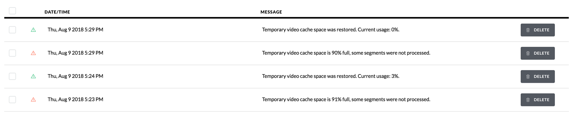 Temporary video cache space is 91% full, some segments were not processed.  | Ubiquiti Community