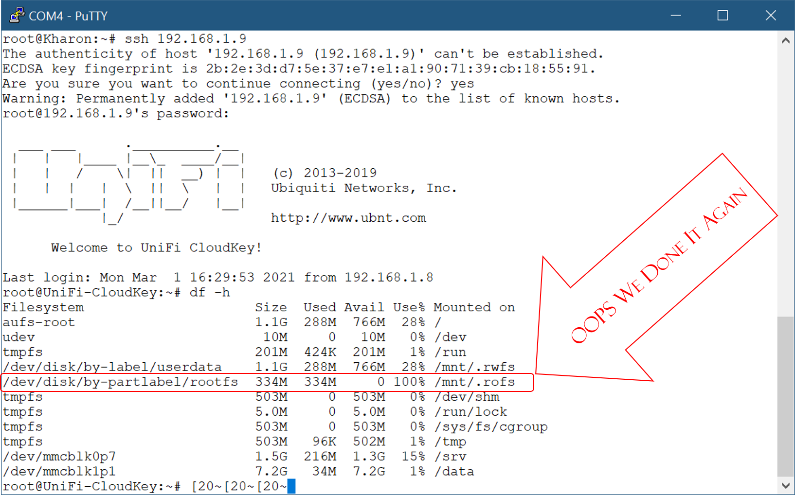 Out Of Space/Corrupt DB On Cloud Key Gen 1 | Ubiquiti Community