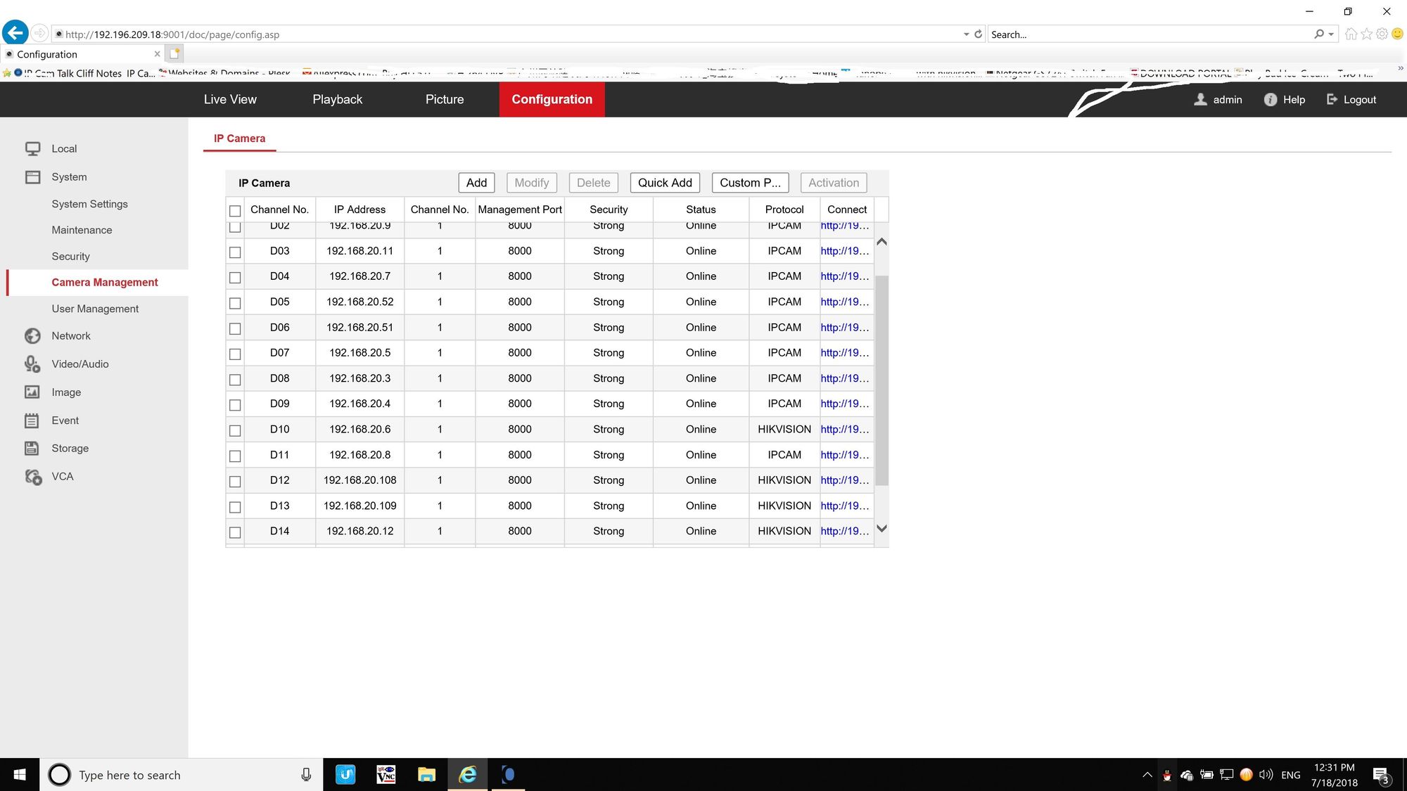 hikvision camera exception