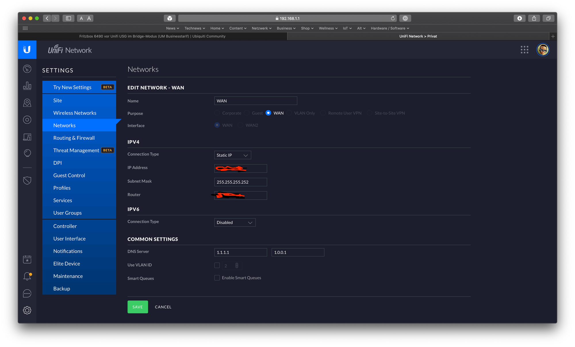 Fritzbox 6490 Vor Unifi Usg Im Bridge Modus Um Businesstarif Ubiquiti Community