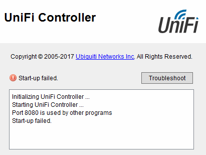 Unifi controller error port 8080 is used by other programs