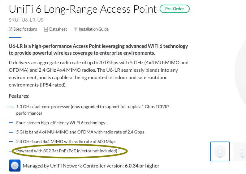 Ubiquiti Access Point WiFi 6 U6-LR Long-Range 4x4 MIMO (US Version)