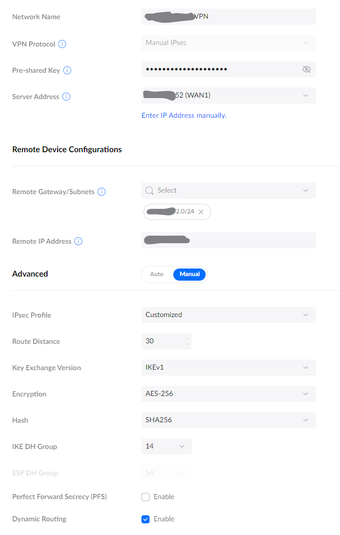 UniFi UDM Pro connection to FortiGate via Site-to-Site VPN 