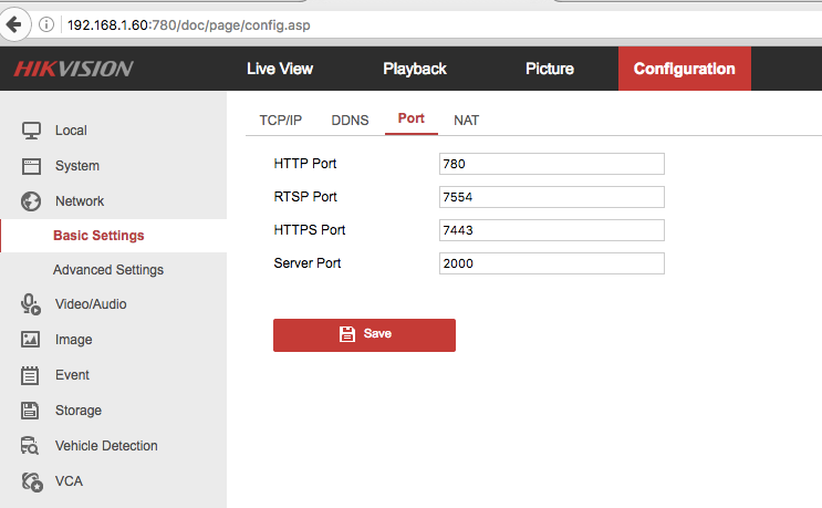 Hikvision ip store camera default port